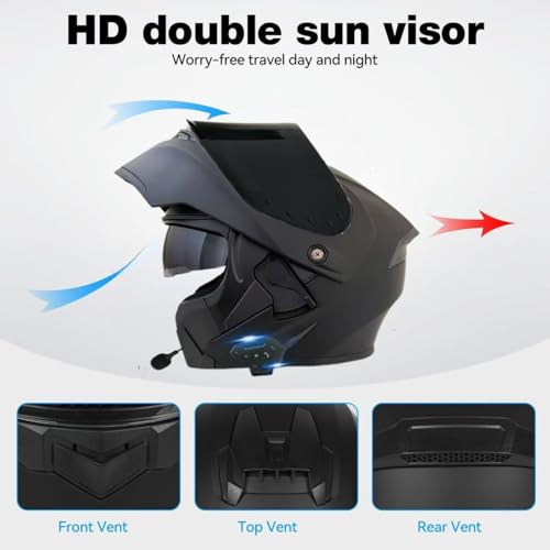 Motorcycle Bluetooth Modular Helmet, DOT Approved Flip Up Full Face Dual Visor Helmet, with Dual Speakers and Microphone P445