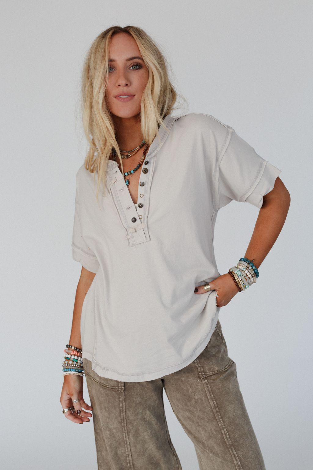 Sienna Henley Top - Beige