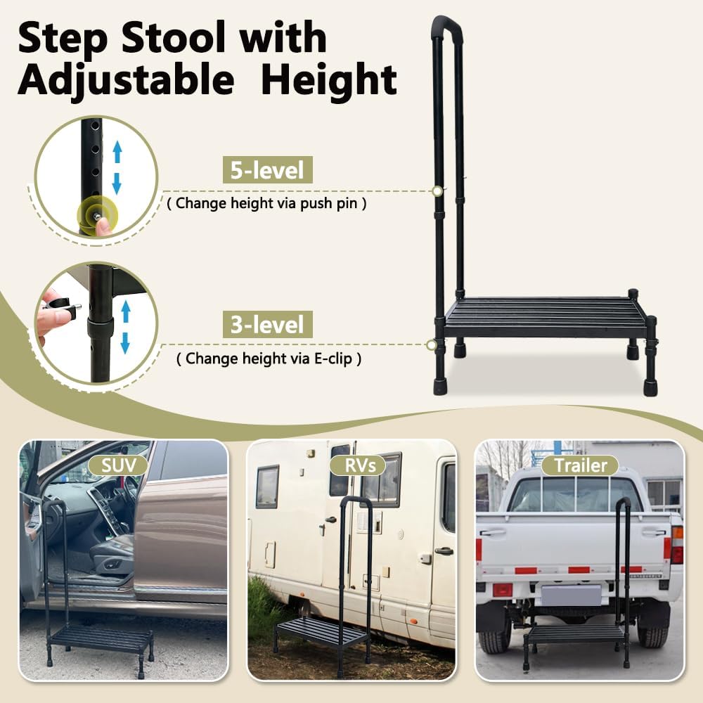 Metal Stepping Stool with Handle Handrail Adjustable 300lb V210
