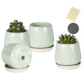 Blue Set of 4 Ceramic Succulent Planter Pots with Drainage Hole and Saucers G296