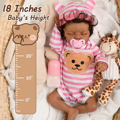 Realistic Reborn Baby Dolls, Silicone Soft Body Black Lifelike Reborn Babies with Feeding Kit & Gift Box D9534