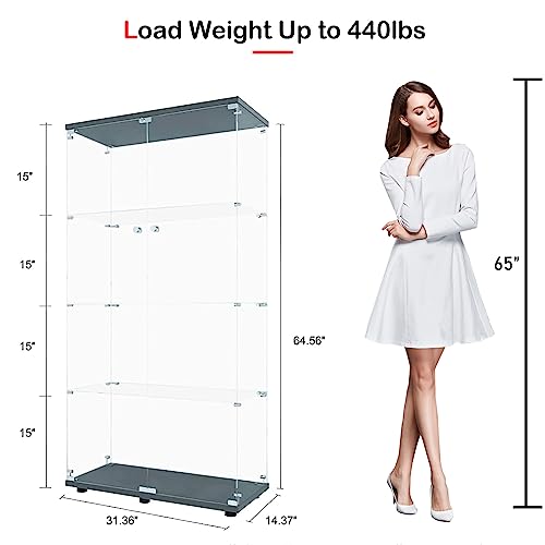 White Glass Display Cabinet with 4 Shelves and Lock, 16.7" W x 14.3" D x 64.7" H X5693