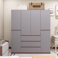 Gray 4-Door 3 Drawer Wooden Armoire Wardrobe V847