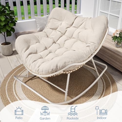 Oversized Egg Wicker Rocking Chair with Cushion - Gray R31108