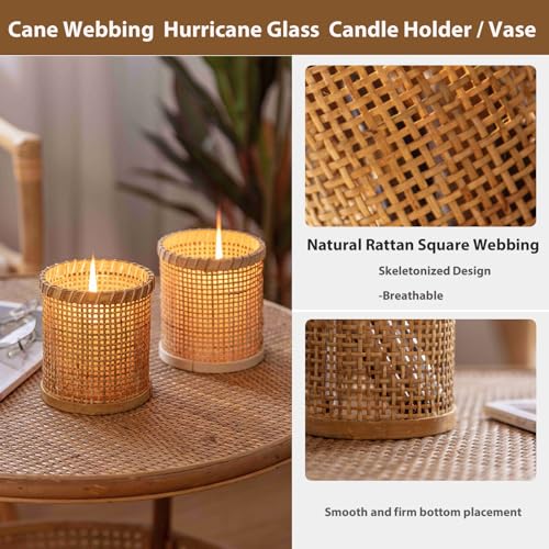 Rattan Woven Hurricane Glass Candle Holders J2241