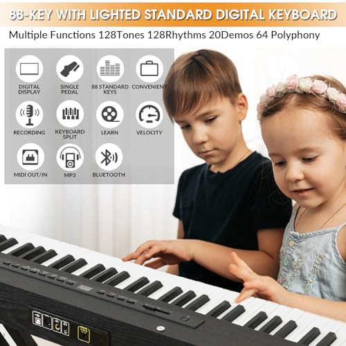 88 Key Semi Weighted Portable Digital Piano Keyboard with Stand, Case, Pedal, Headphone (Black) Y675633