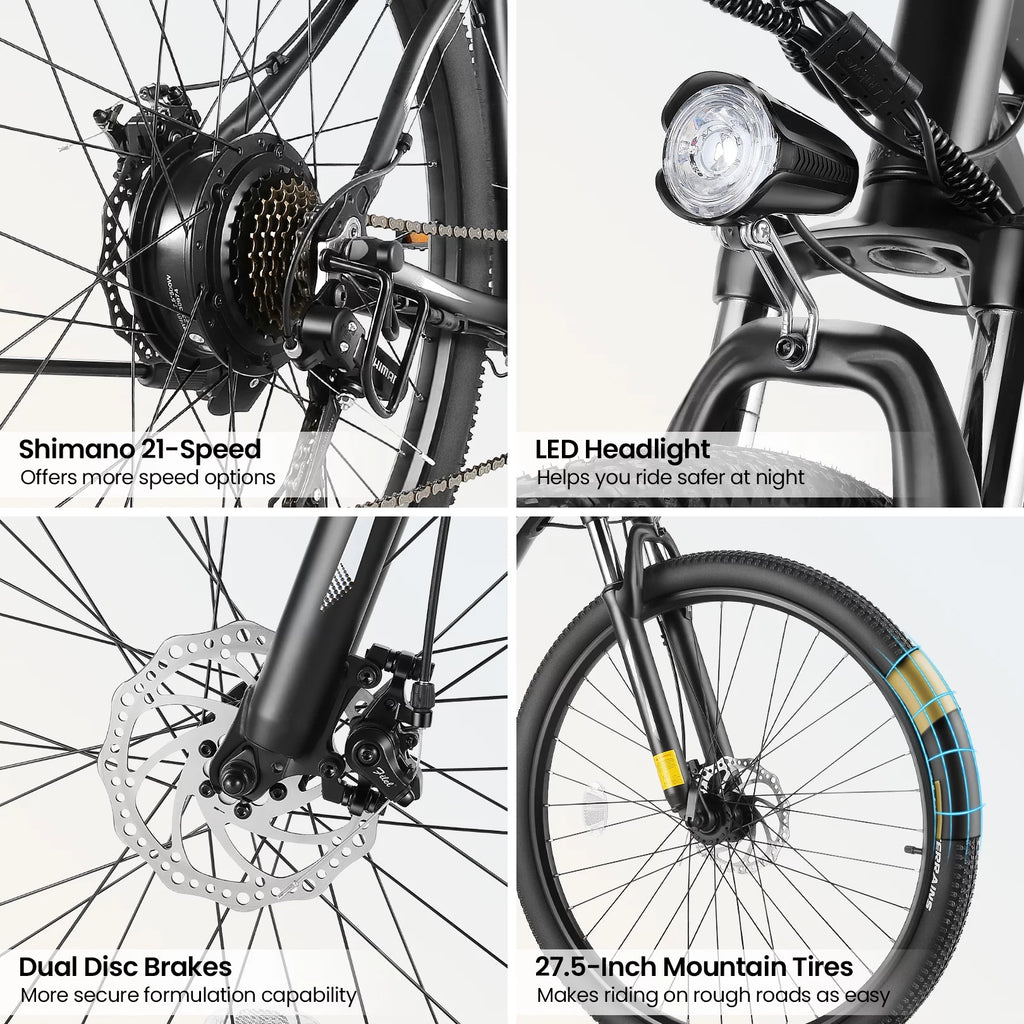 27.5" Electric Bike 500W Mountain Bike with Removable Battery 21 Speed Ebike B1600