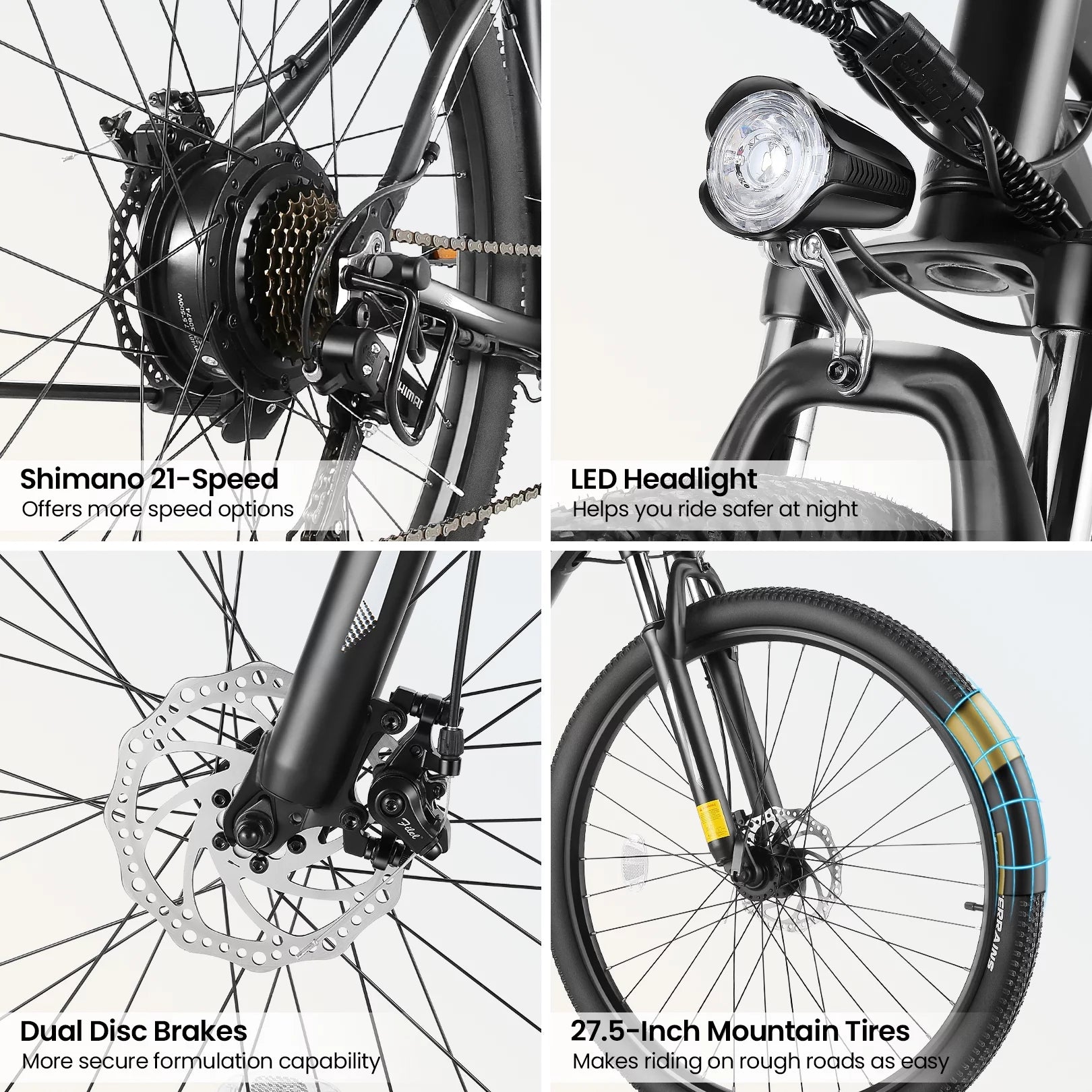 27.5" Electric Bike 500W Mountain Bike with Removable Battery 21 Speed Ebike B1600