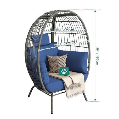 Beige Rattan Egg Chair with Ottoman Steel Frame M8015