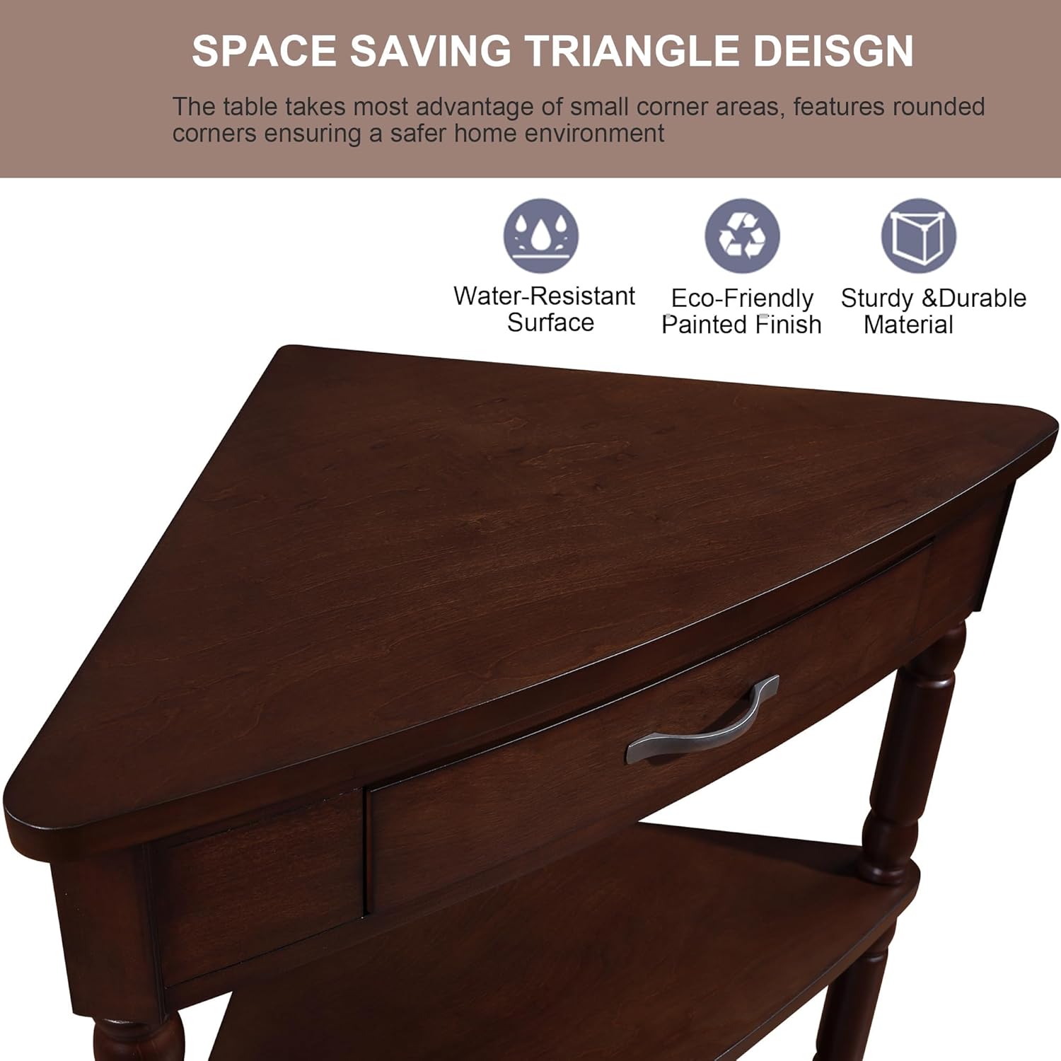 Light Espresso Wood Corner Table with 1 Storage Drawer K2081