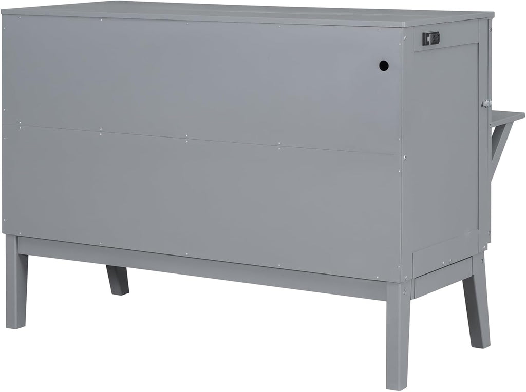 Grey Queen Murphy Bed with Desk Board and Removable Shelves E7492