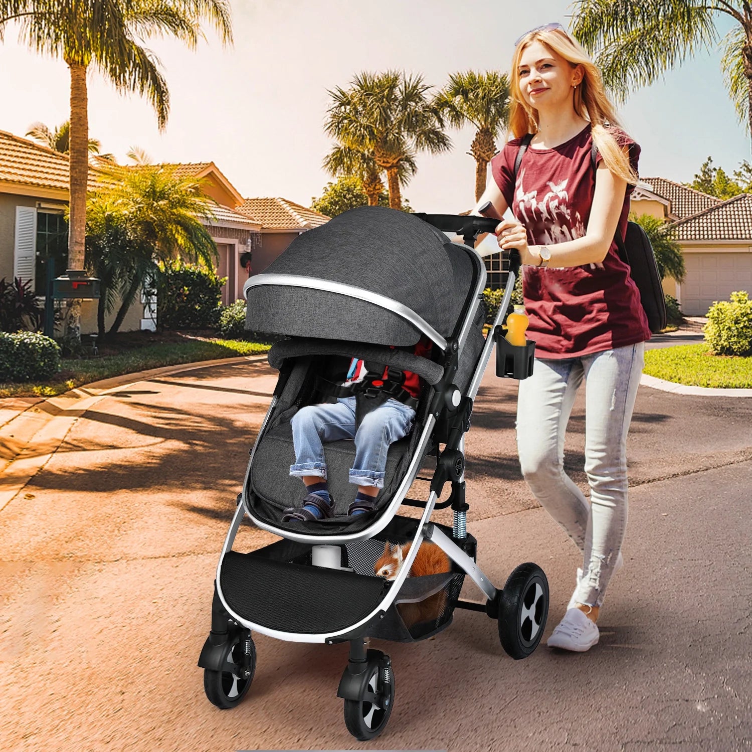 2 in 1 Convertible Baby Stroller, Dark Grey F845798
