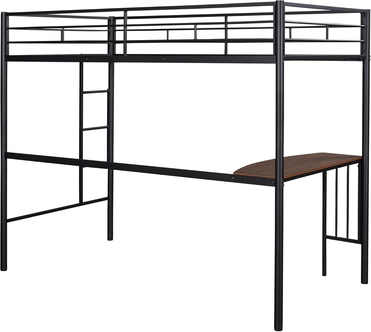 Twin Size Metal Loft Bed with Desk and Storage Shelves (Black) M532