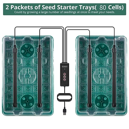 2 Pack 80 Cells Seed Starter Tray with Grow Light and Humidity Dome Y731