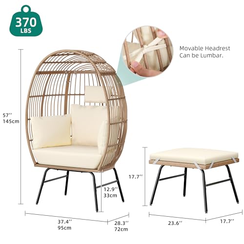 Beige Rattan Egg Chair with Ottoman Steel Frame M8015