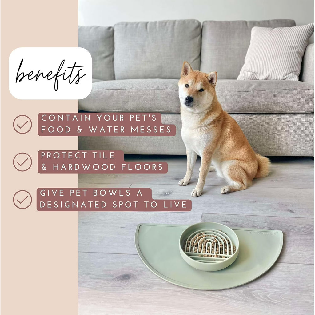 Waterproof Silicone Pet Feeding Mat, Non-Slip, 21" x 10.5", Medium-Sage Green R96098