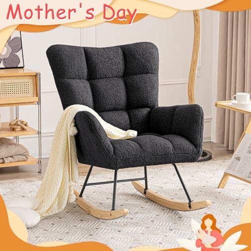 Pink Faux Fur Upholstered Rocking Chair O2794