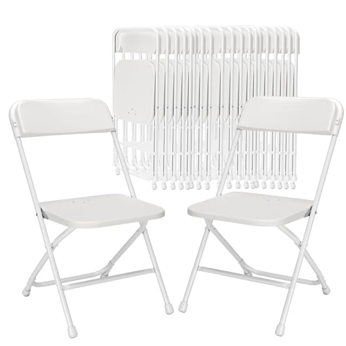 White Plastic Folding Chair with Steel Frame H11483