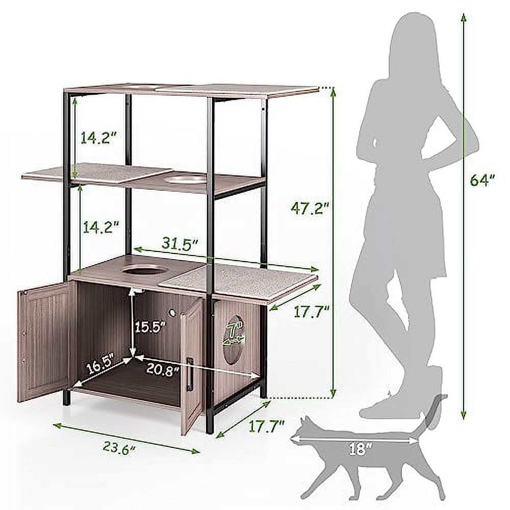 Cat Tree with Litter Box Enclosure, 3-Tier Cat Tower, 3 Removable Washable Cushions E88531