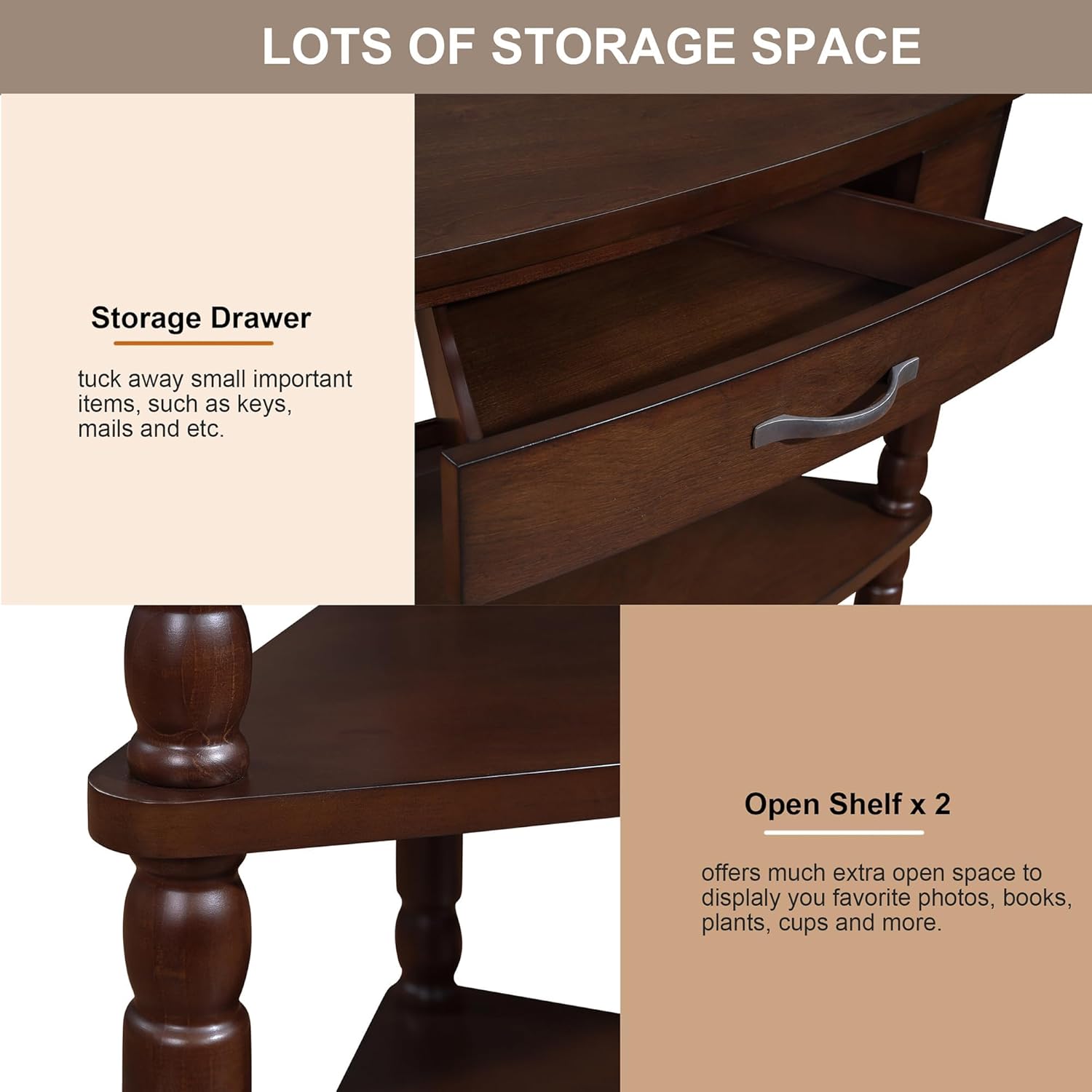 Light Espresso Wood Corner Table with 1 Storage Drawer K2081