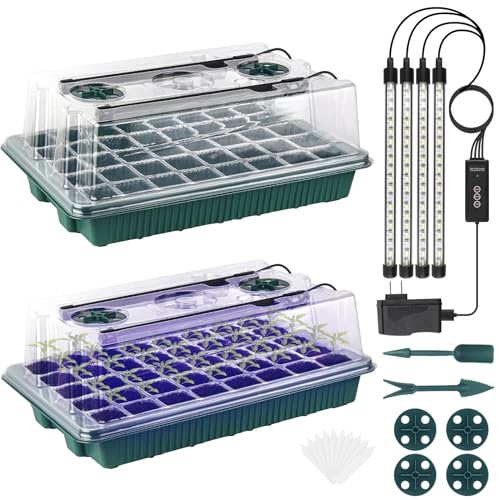 2 Pack 80 Cells Seed Starter Tray with Grow Light and Humidity Dome Y731