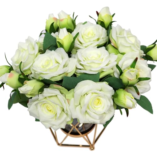 White Peony Faux Silk Peony Bouquet in Vase Z901