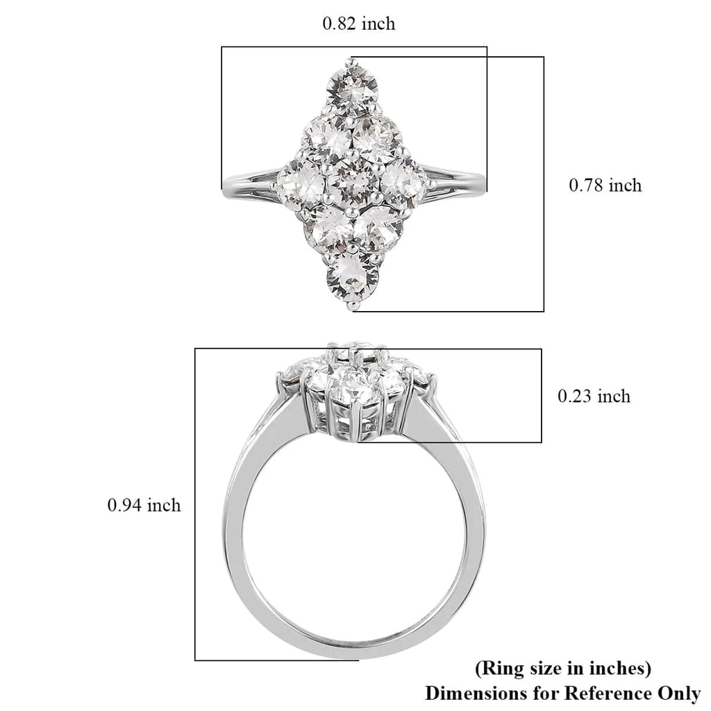 White Crystal Round 925 Sterling Silver Platinum Plated Cluster Ring Size 9 V766