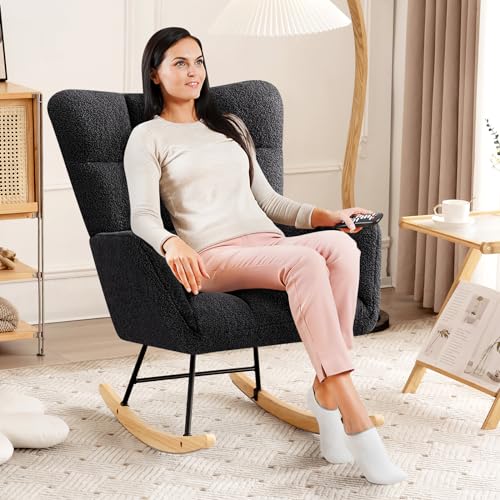 Pink Faux Fur Upholstered Rocking Chair O2794