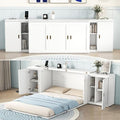 Queen Size Solid Wood Murphy Wall Bed With Storage and Bookcase Headboard (White) F614