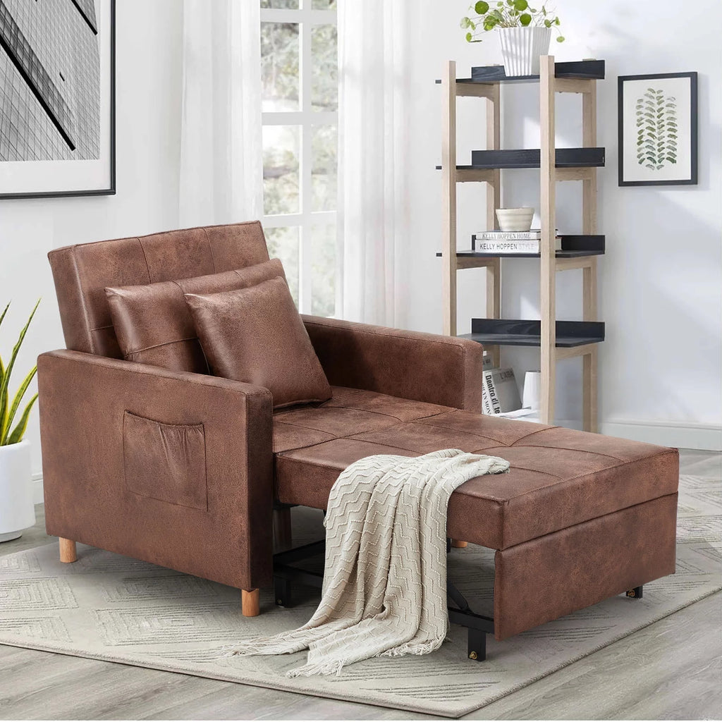 Saddle Brown 3-in-1 Convertible Sofa Bed Chair V175639