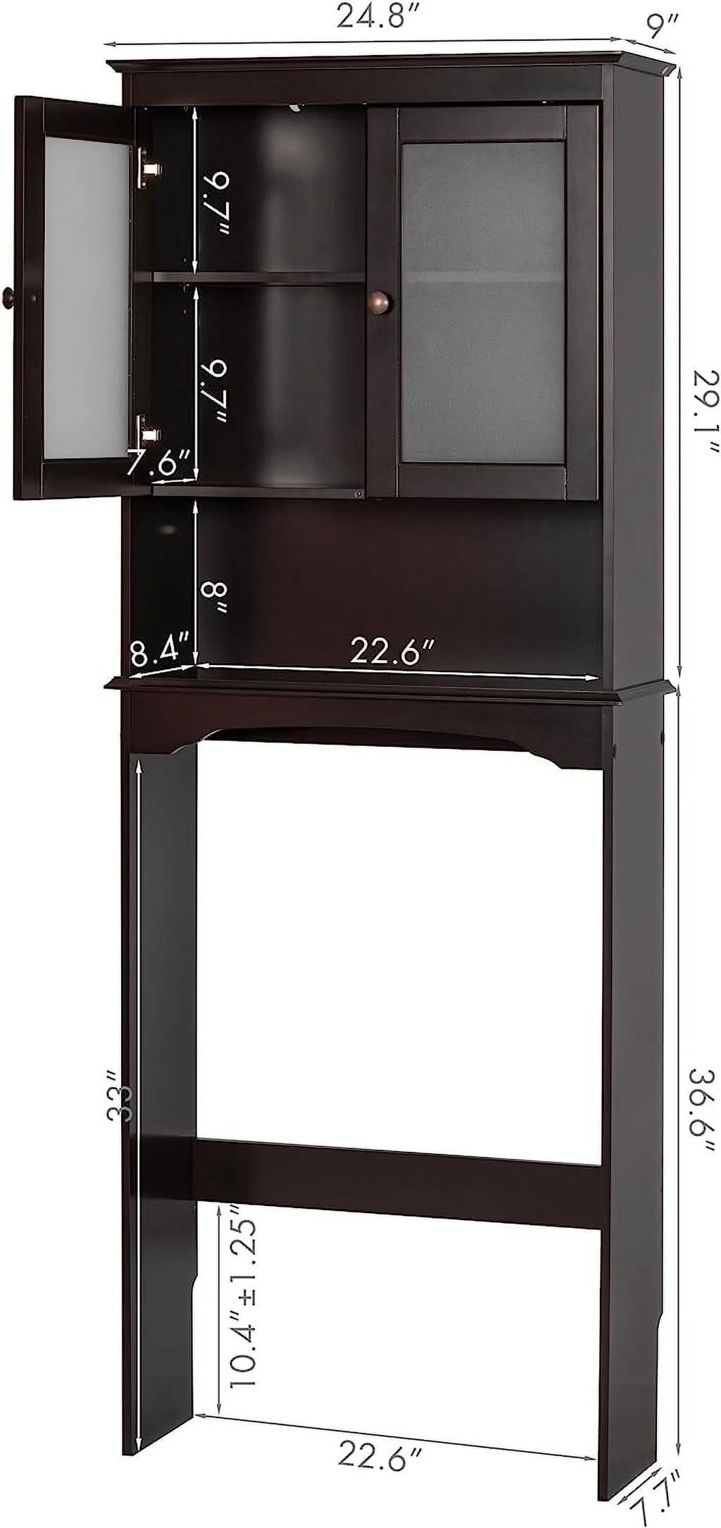 Espresso Over The Toilet Storage Cabinet with Glass Doors I705071