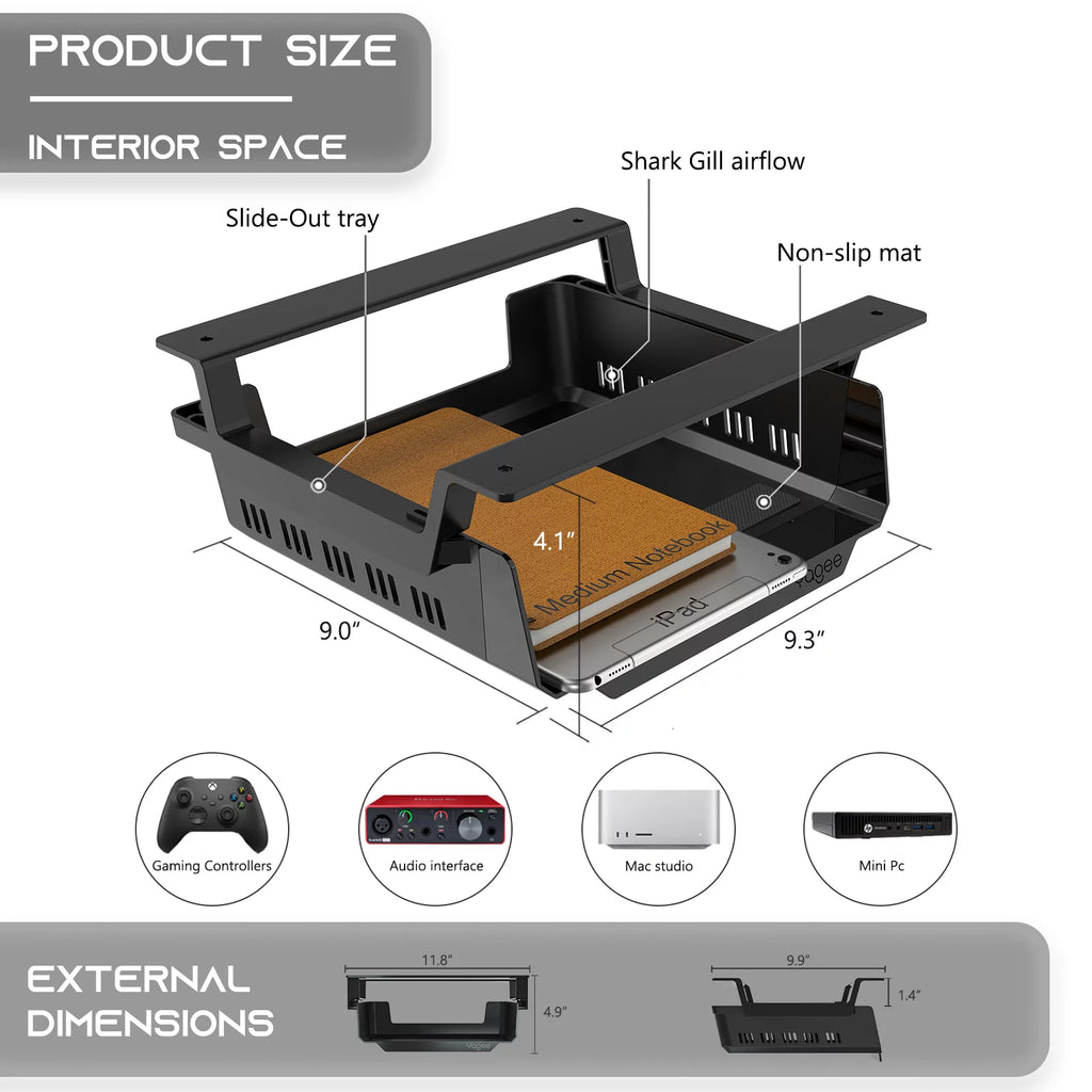 Black Self-Adhesive Under Desk Storage Shelf A79336