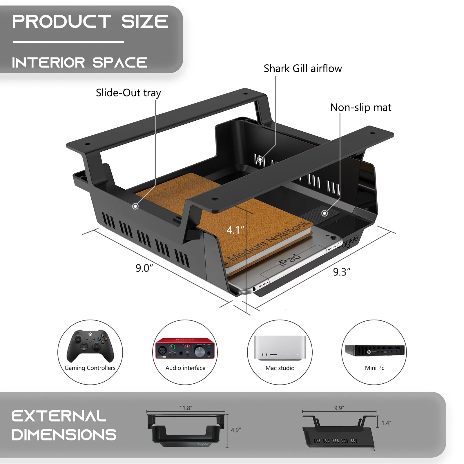 Black Self-Adhesive Under Desk Storage Shelf A79336