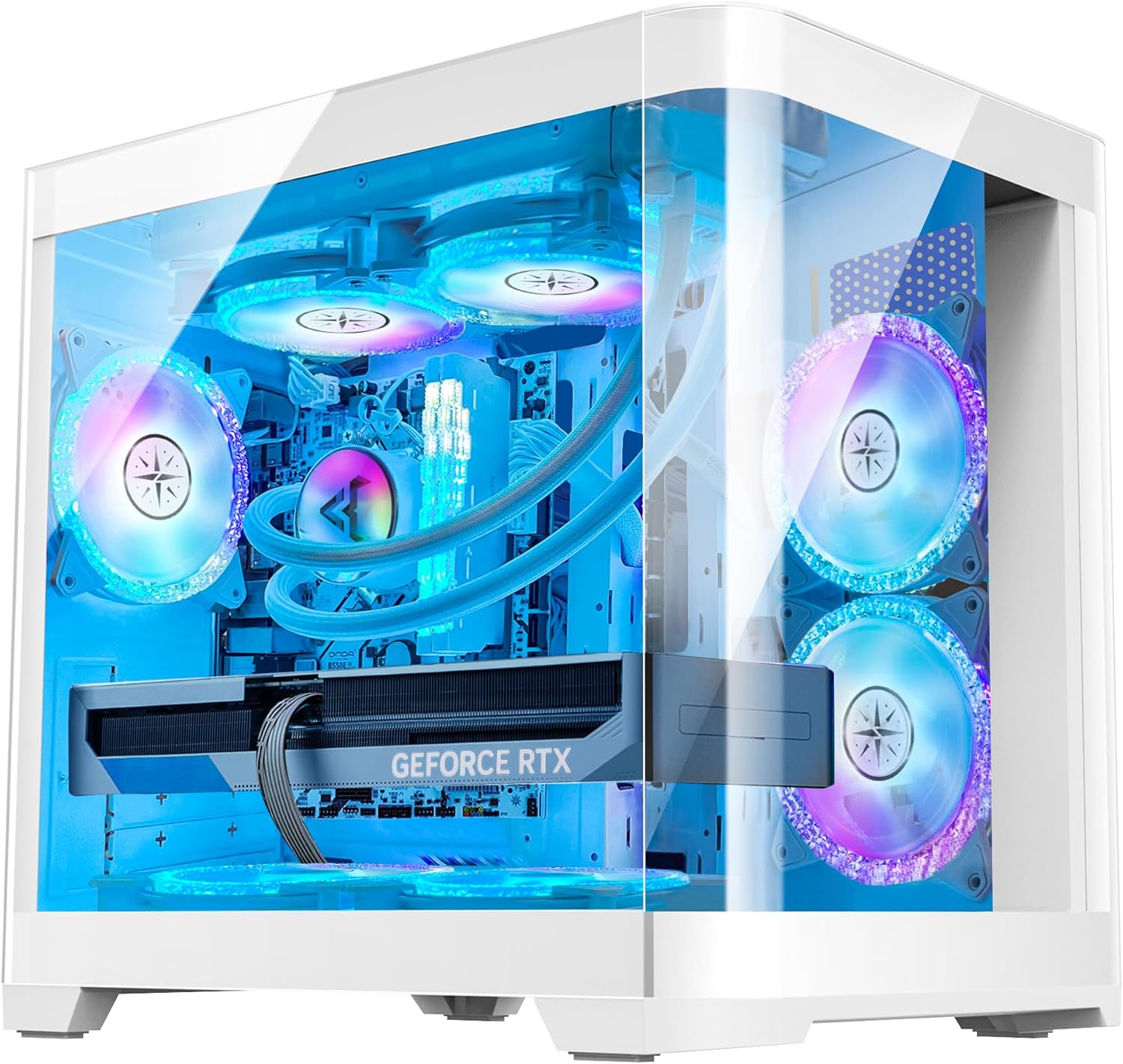 White Gaming PC Desktop - AMD Ryzen 7 5700X 8-Core 3.4GHz - RX 6500 XT 4GB - 1TB M.2 SSD - 32GB DDR4 3200MHz RAM - 240mm AIO CPU Liquid Cooler - Windows 11 Pro Computer K107