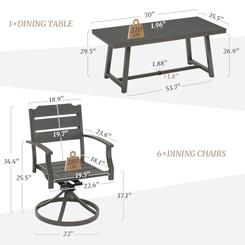 5Pcs Outdoor Patio Dining Set with Umbrella Hole, Aluminum Frame, Brown M209