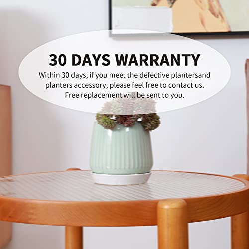 Blue Set of 4 Ceramic Succulent Planter Pots with Drainage Hole and Saucers G296