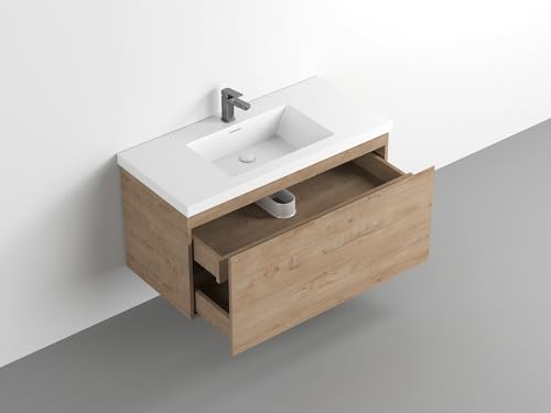 White Oak Bathroom Floating Vanity with Countertop and Sink (72" W) Q43593