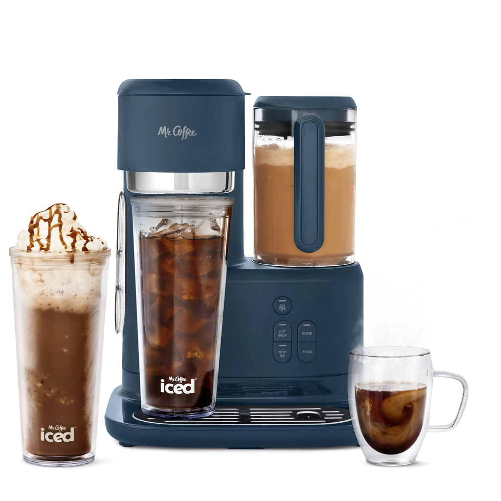 Navy Blue Single Serve Coffee Maker and Blender with Reusable Tumblers and Coffee Filter U205320