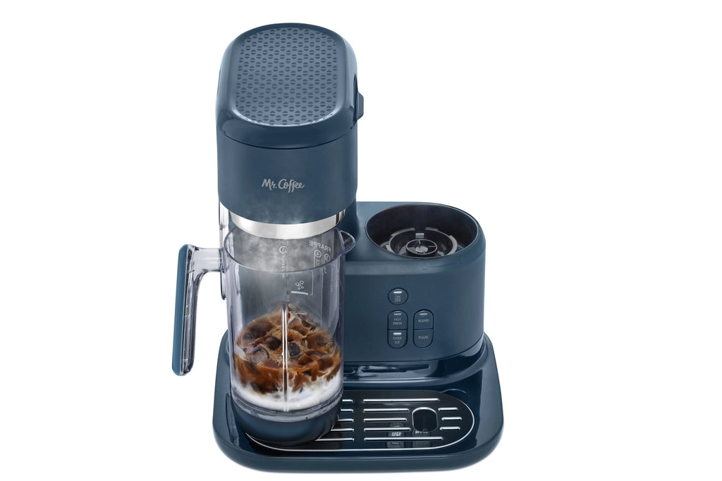 Navy Blue Single Serve Coffee Maker and Blender with Reusable Tumblers and Coffee Filter U205320