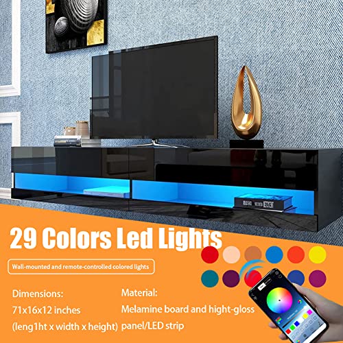 Floating TV Stand, 70" High Glossy with LED Lights E8807