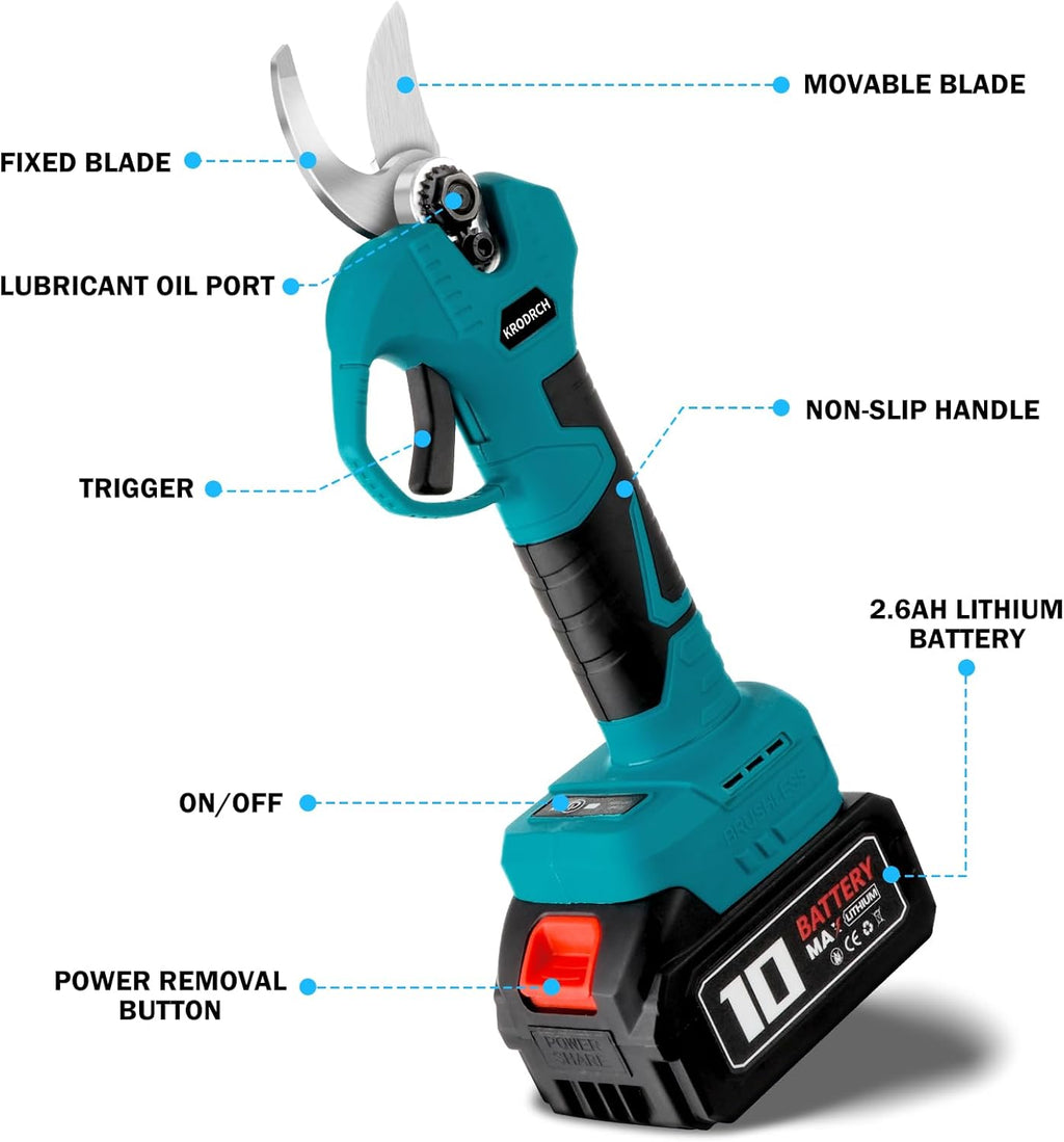 Electric Pruning Shears Cordless with 2 PCS Rechargeable 2.6Ah Lithium Battery and 3 Blades, 25mm Cutting Diameter G320