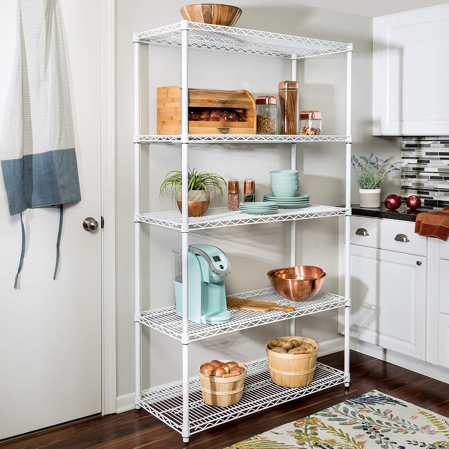 White 5-Tier Heavy-Duty Adjustable Shelving Unit Y451
