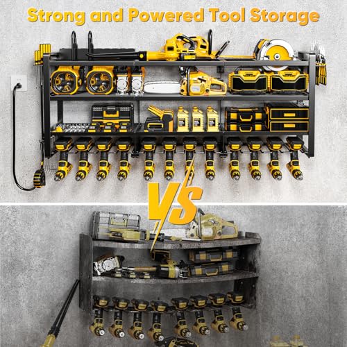 4-Tier Heavy Duty Power Tool Organizer Wall Mount with Charging Station B817