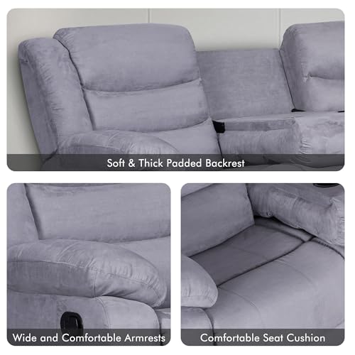 Grey Microfiber Manual Reclining Sectional Sofa with Cup Holders C231