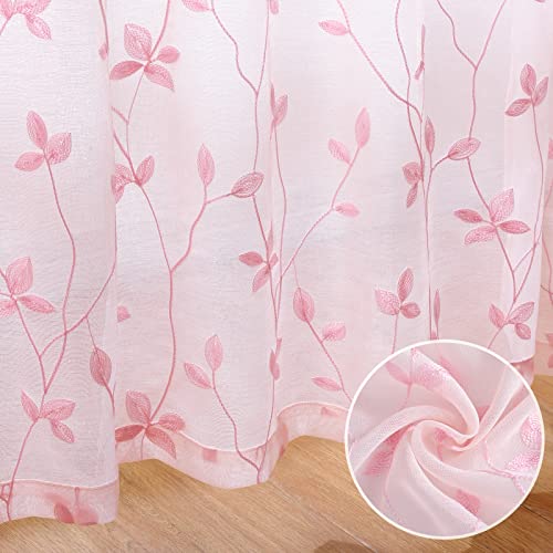 Sage Green Sheer Curtains 84 Inches Long 2 Panels Embroidered Floral J2207