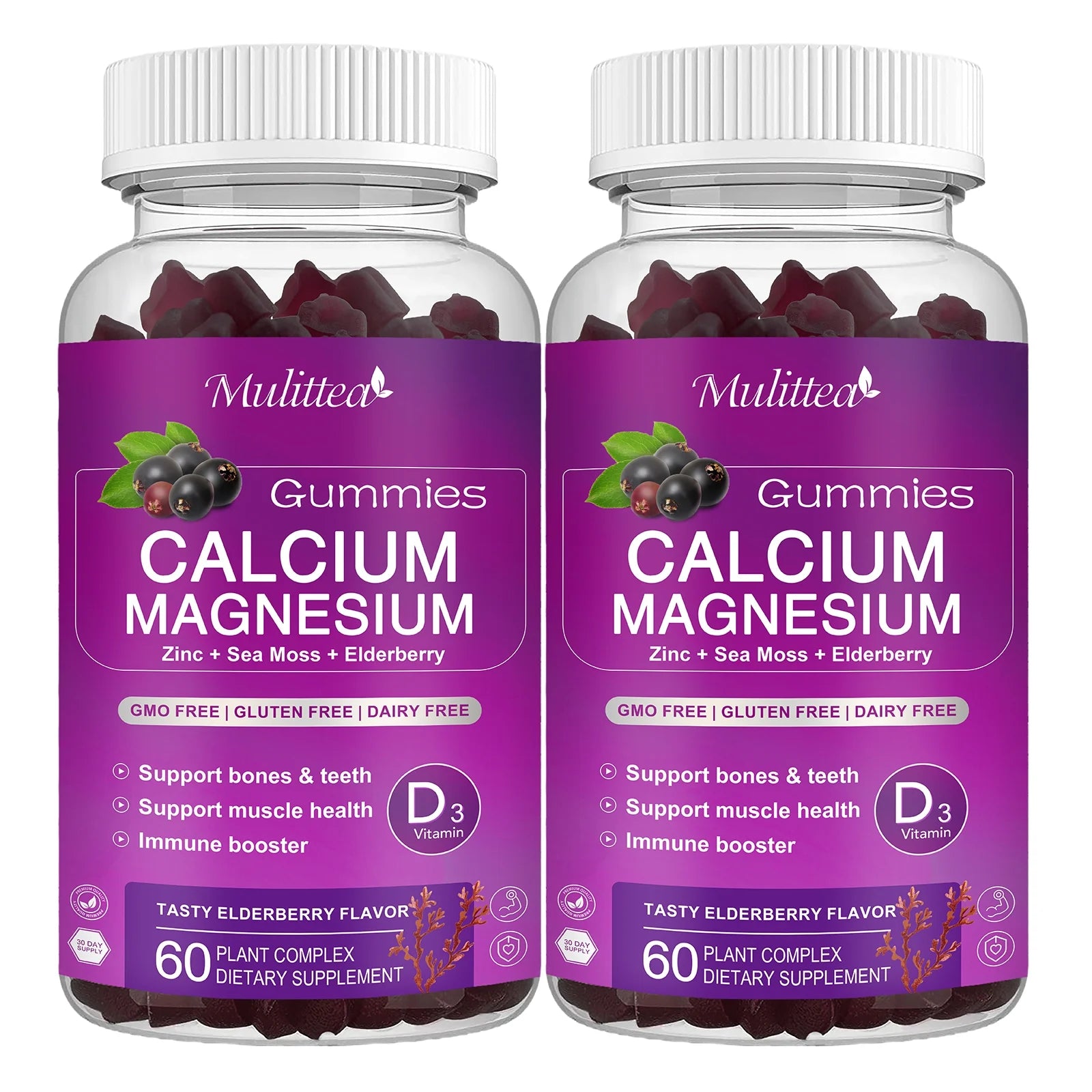Calcium Magnesium Zinc Gummies with Magnesium Glycinate 200mg, Potassium, D3 & Sea Moss (2 Pack) K146967