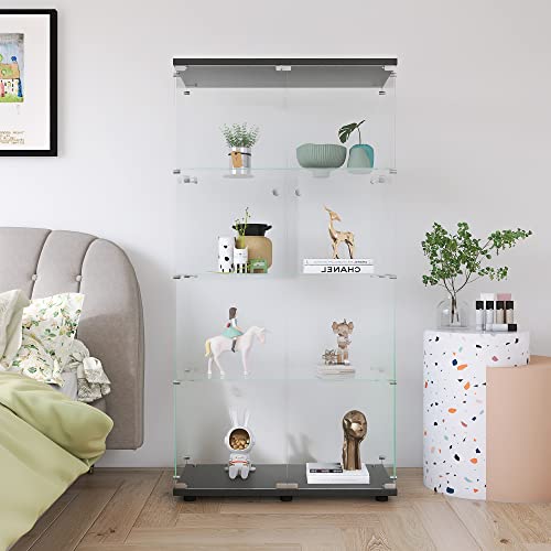 White Glass Display Cabinet with 4 Shelves and Lock, 16.7" W x 14.3" D x 64.7" H X5693