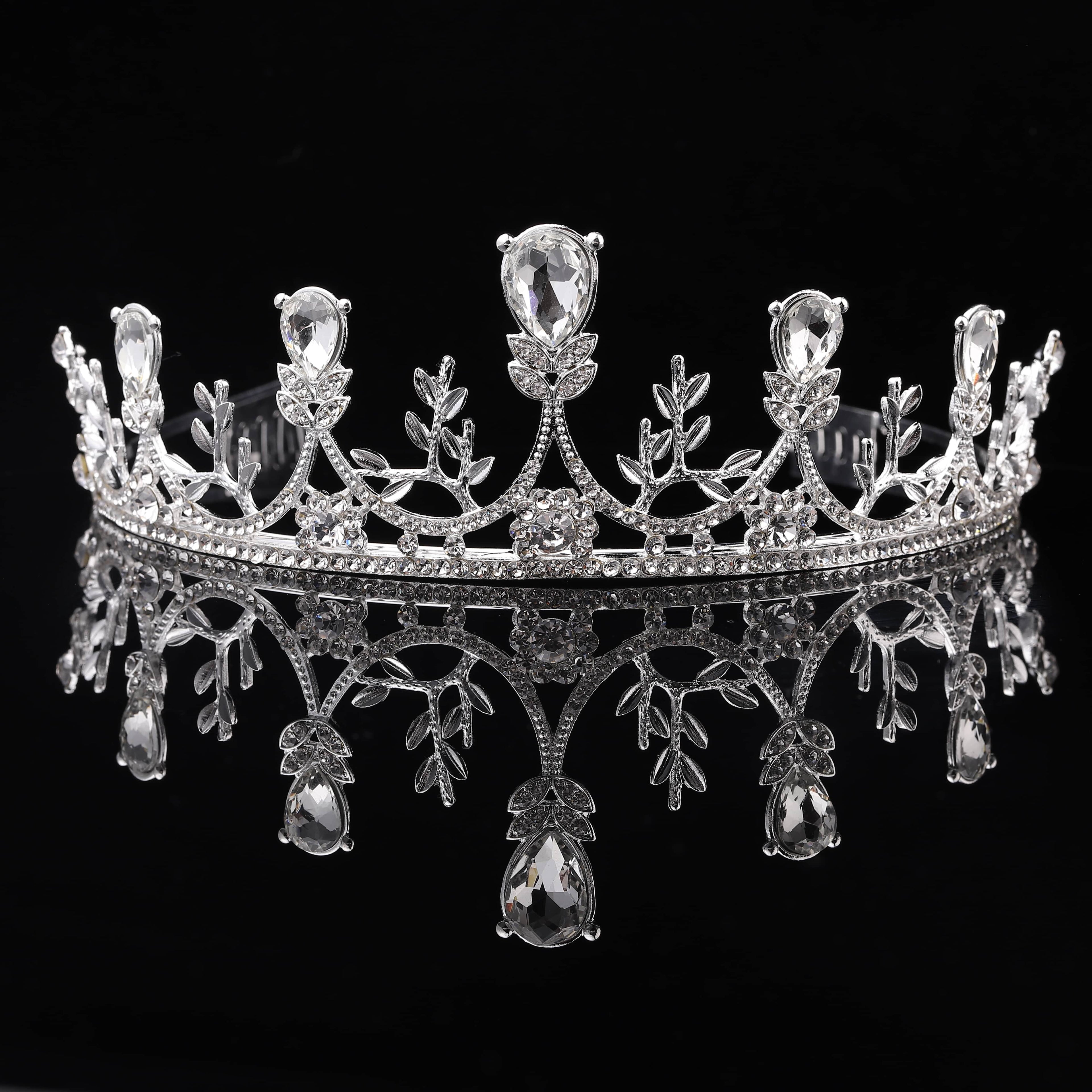 White Glass Crystal Crown Tiara Rhinestone Fashion Jewelry N719