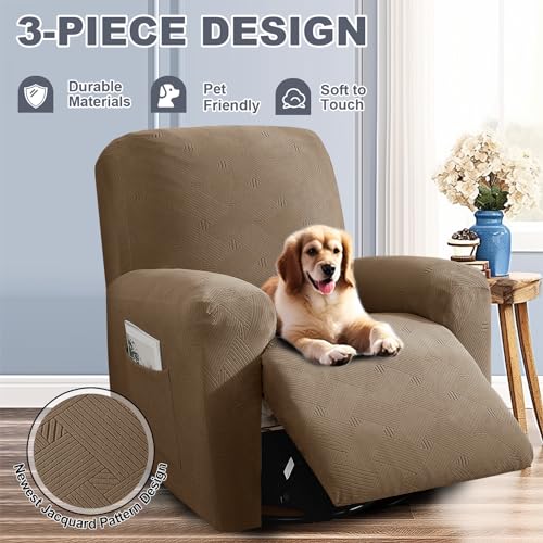 Oversized 3 Piece Slipcovers for Large Recliner Chair Soft Jacquard Dark Gray H41836