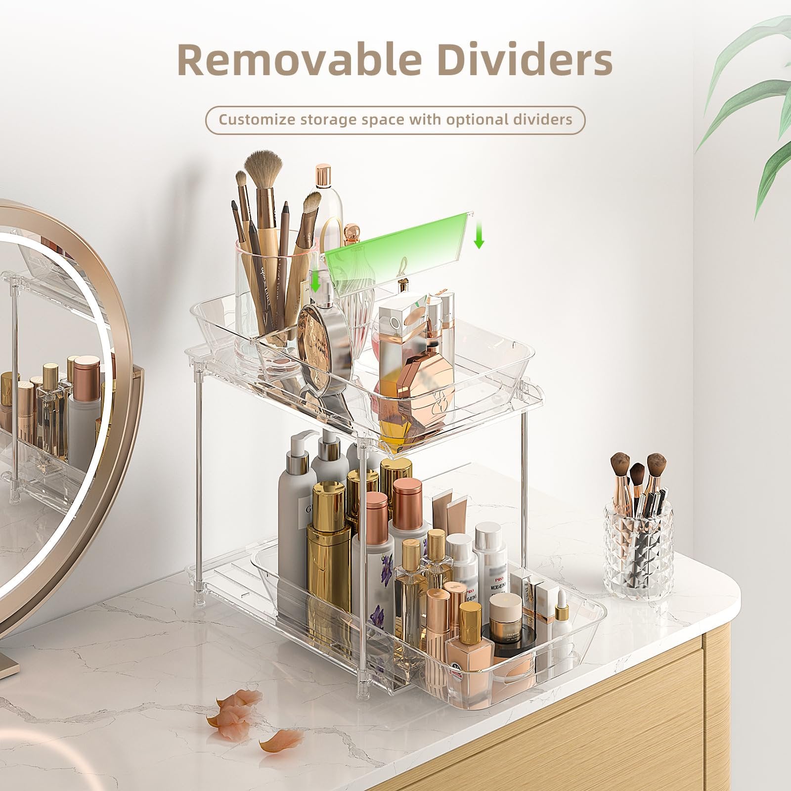 2 Pack Clear Pull Out Drawer Under Sink Organizer with Movable Dividers X31806